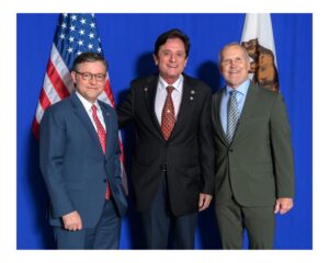 Speaker of the House Mike Johnson (R-LA) with AHC Board Member Konstantine Kabilafkas and candidate for California's 49th District Matt Gunderson (R) at an event in Orange County in October